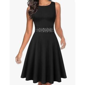 Homeyee Black Fit and Flare Lace Detail Dress Womens Size 4 (S) Stretch LBD